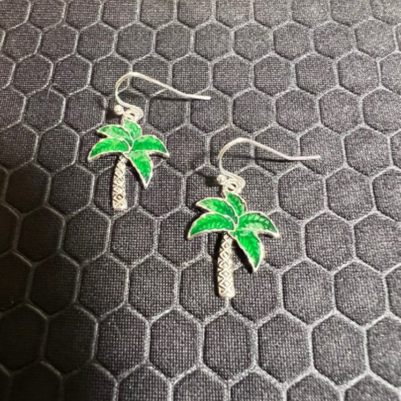 Venice By The Sea Jewelry Jewelry - Palm Tree Earrings Green 18K White Gold Plated